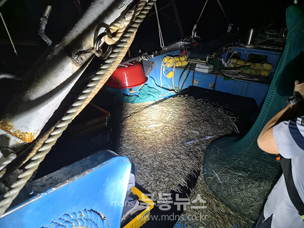 여수시 대여자도 남방 해상에서 무허가 어업과 불법어구 사용 행위를 적발한 여수해경 (여수해경 제공)