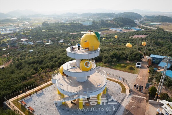  ‘제5회 고흥유자축제’가 열리고 있는 고흥군 풍양면 한동리 유자공원 전망대/사진=유진석기자
