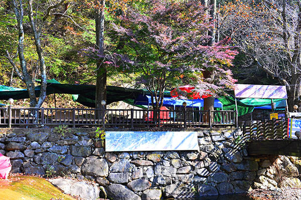 전남 구례군 산동면 수락폭포 일원에 여름철 관광객 맞이에 사용된 파라솔과 천막. 의자 등이 철거되지 않은 채 물속(의자)에 방치돼 있다. /사진=조경륜