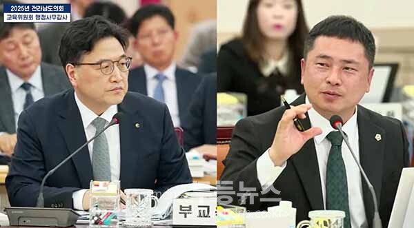 임형석 전남도의원(더불어민주당ㆍ광양1)이 11월 14일, 전남도교육청에서 열린 행정사무감사에서 황성환 부교육감에게 질의하고 있다. (전남도의회 제공)