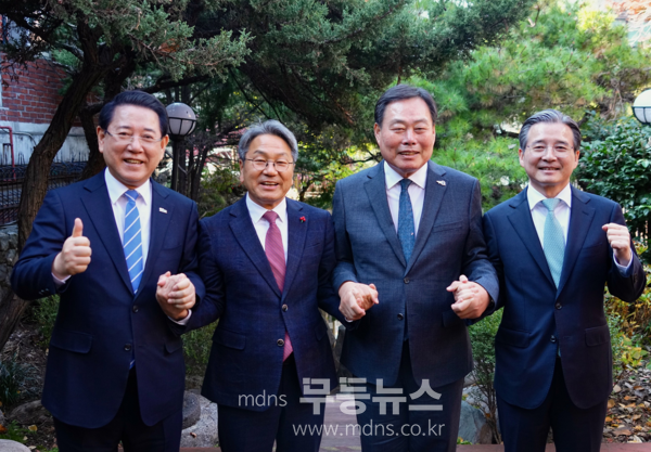 4자 사전협의에 참석한 김영록 전남지사, 강기정 광주시장, 김산 무안군수, 김용범 대통령실 정책실장